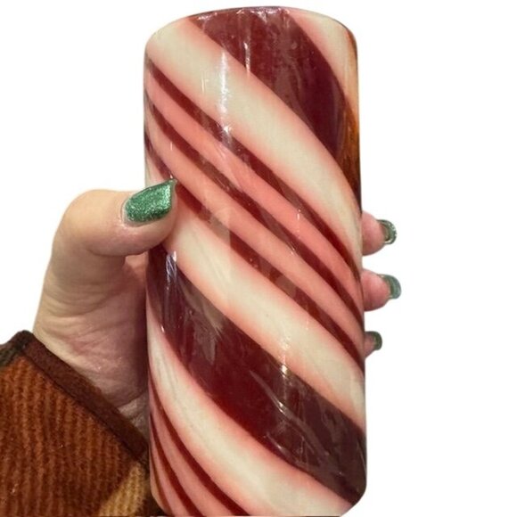 Red & White Striped Christmas Candle With Santa Design Top - Picture 5 of 7